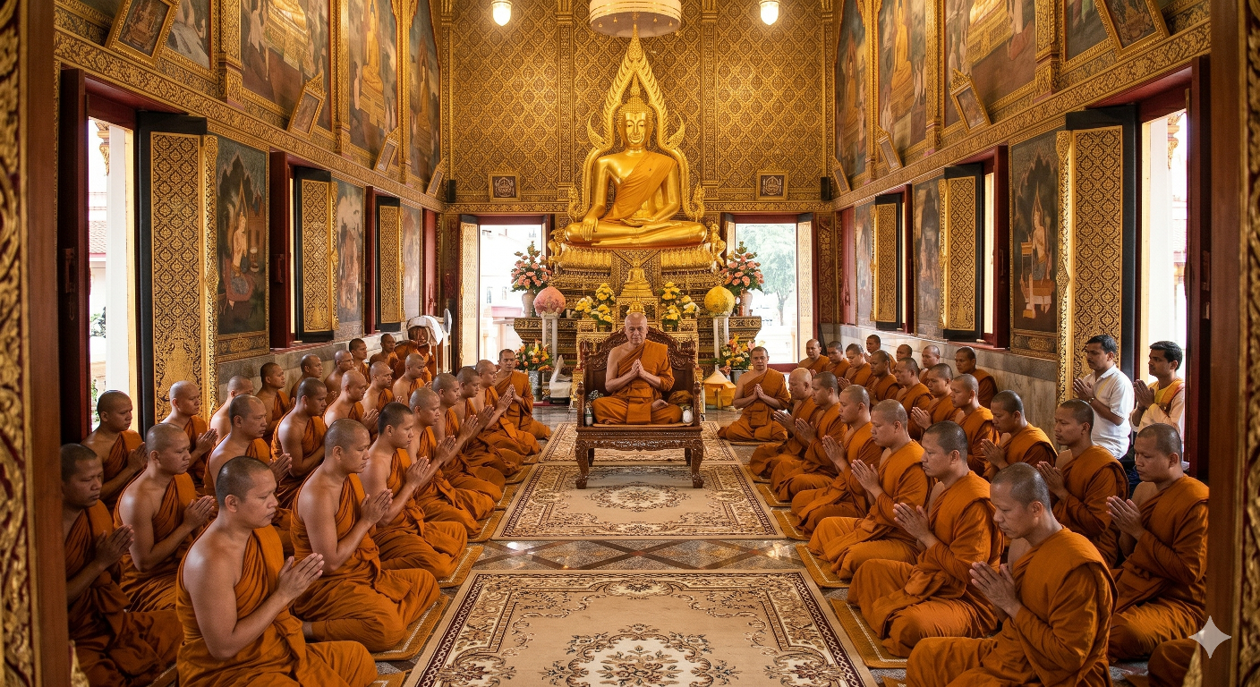 พระภิกษุมาลงอุโบสถสังฆกรรมในช่วงเข้าพรรษา