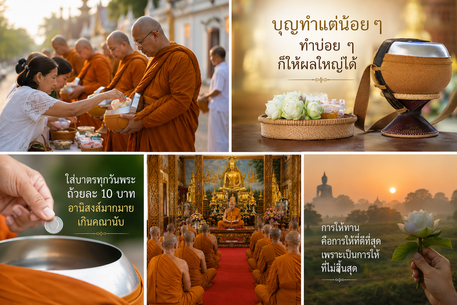 อานิสงส์การใส่บาตร ทำบุญใส่บาตทุกวันพระ ถ้วยละ 10 บาท